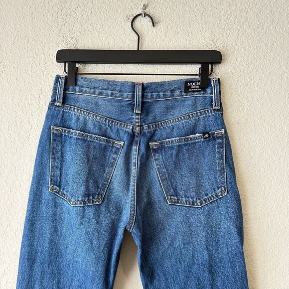 NOEND High Rise Straight Cropped Jeans Blue Denim Frayed Cotton - Picture 7 of 14